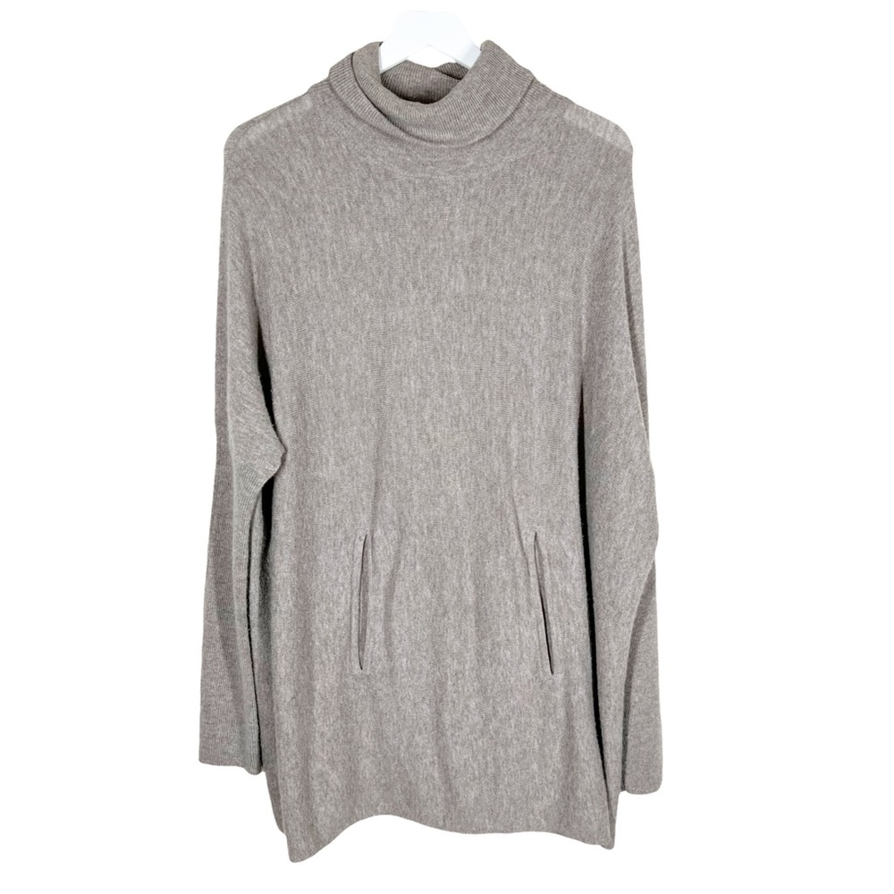 Garnet Hill Oatmeal Beige Wool Cashmere Turtleneck Tunic Sweater Oversized